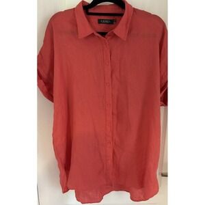 Lauren Ralph Lauren Coral Pink 100% Linen Button Down Shirt Preppy Old Money XXL